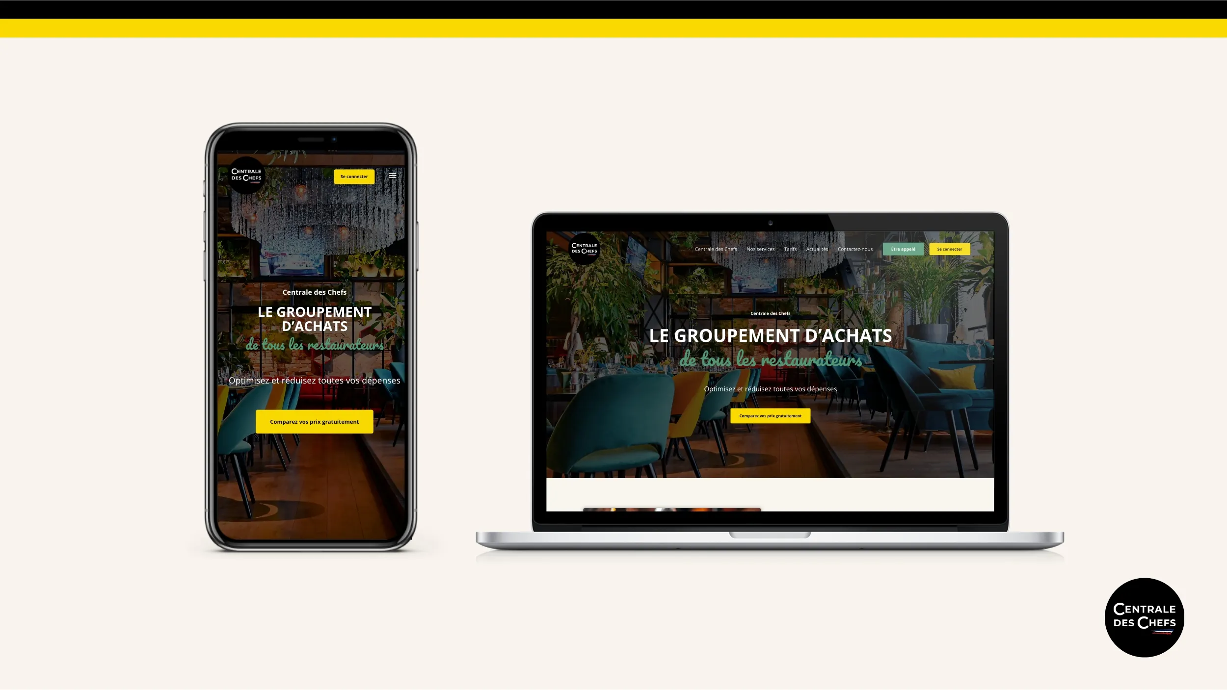 Version ordinateur et mobile de Centrale des Chefs