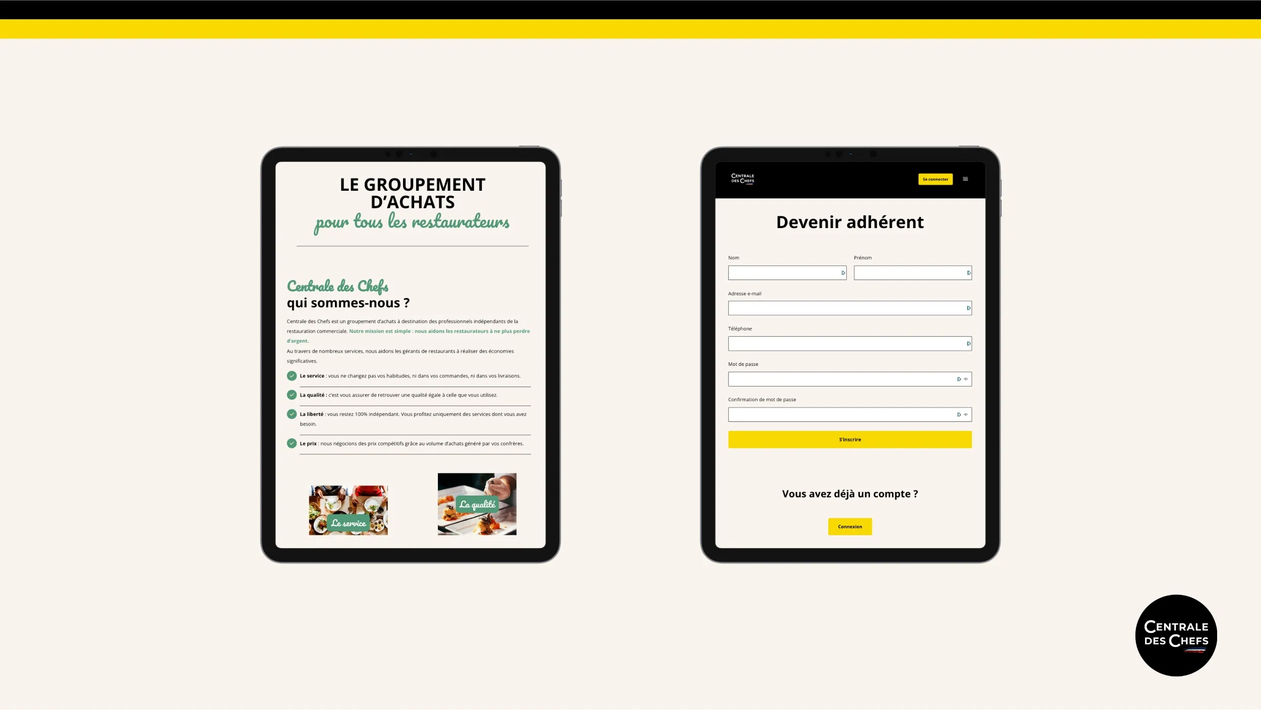 Version tablette de Centrale des Chefs