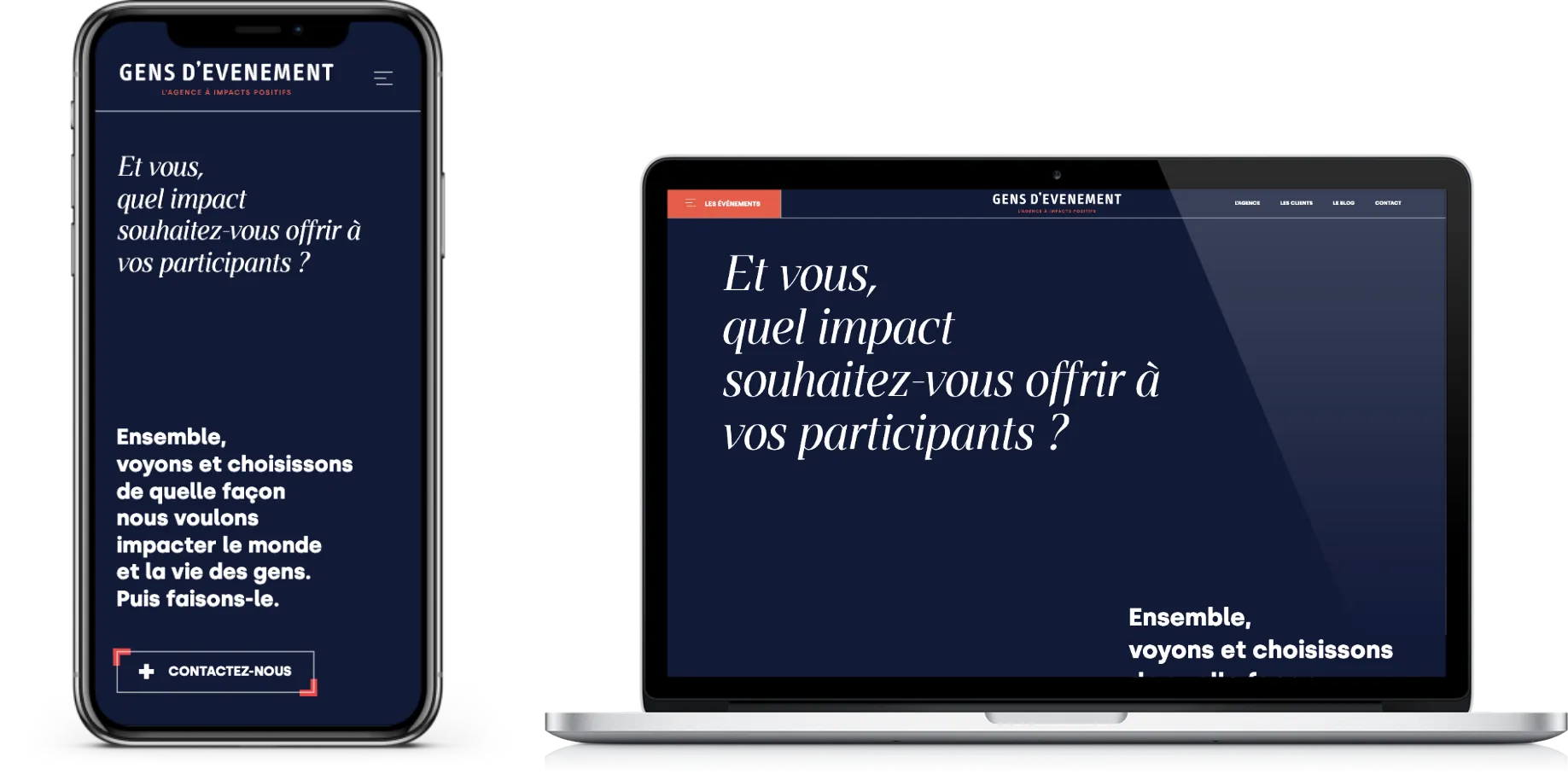 Vue du site vitrine de gens d'événement en version mobile et ordinateur