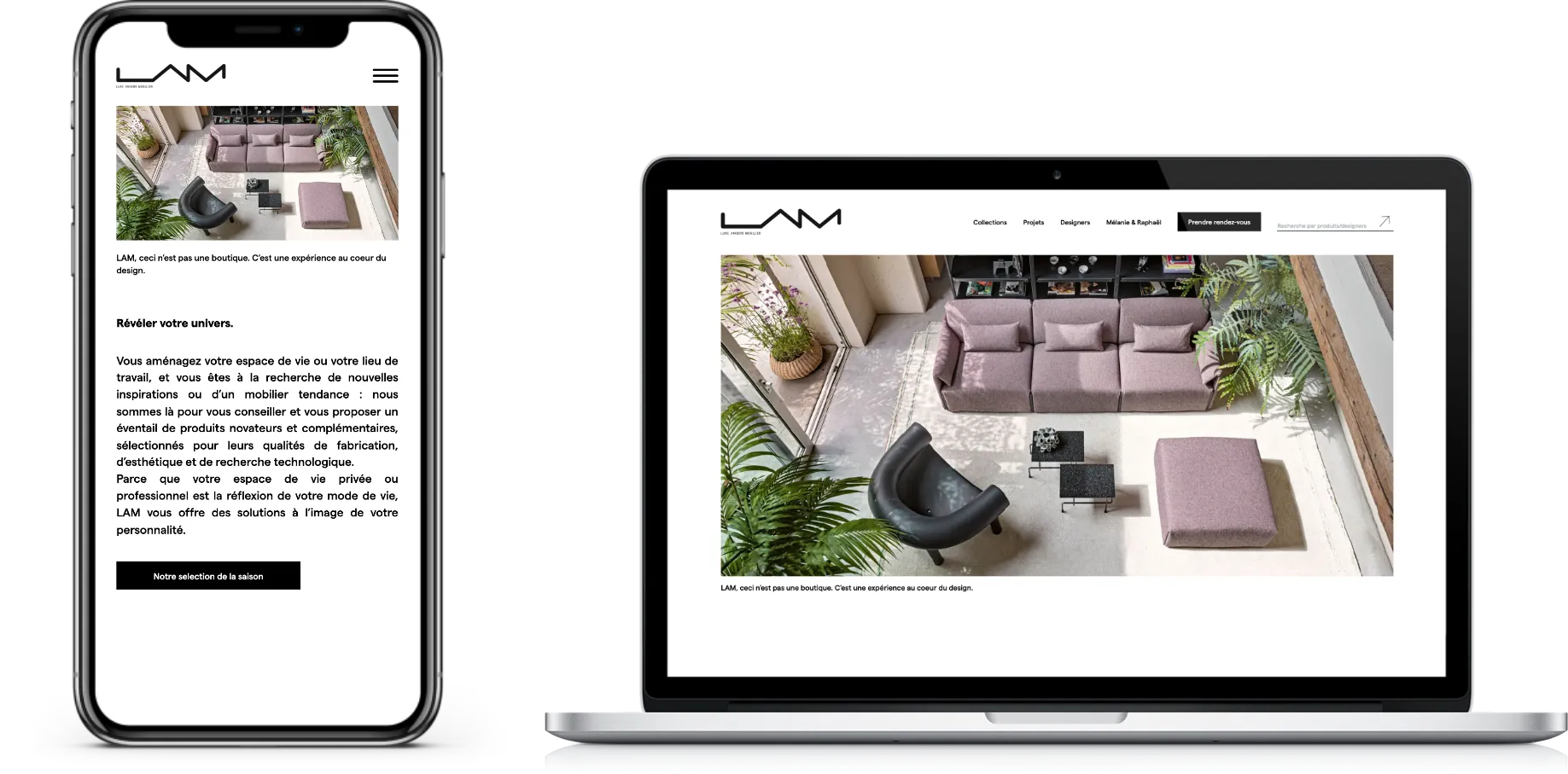 Vue du site vitrine de LAM en version mobile et ordinateur